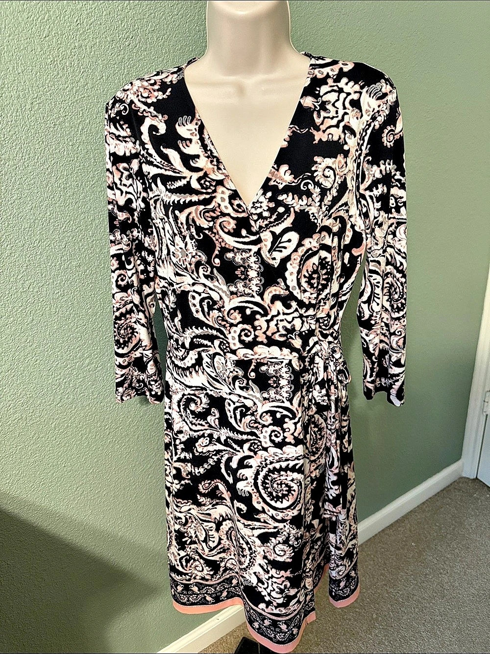 Paisley Long Sleeve Mini Dress in Black & Pink